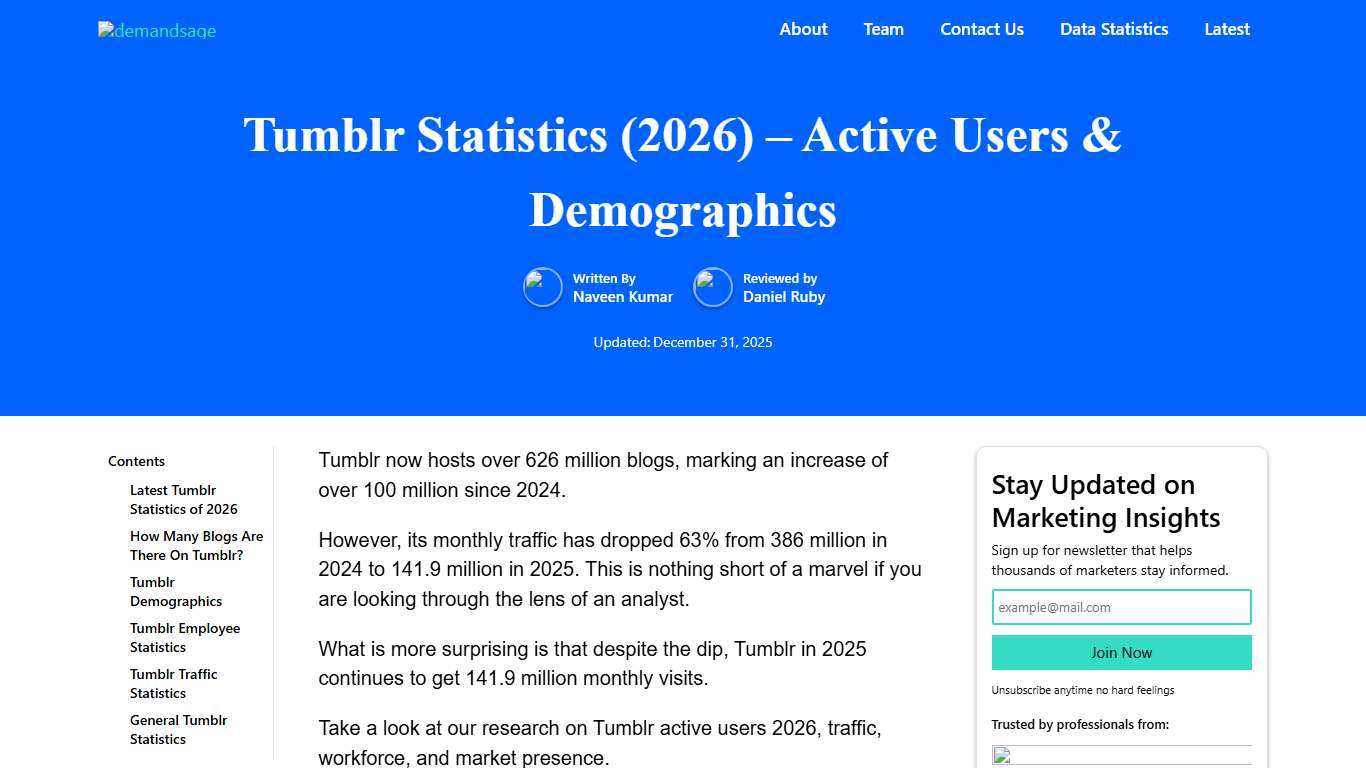 Tumblr Statistics (2026) - Active Users & Demographics